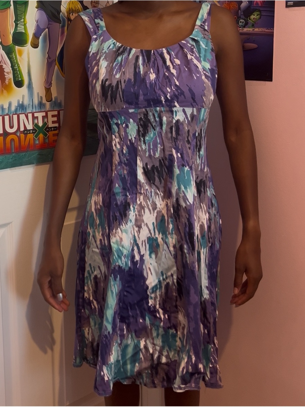 London Times Purple and Teal Abstract Midi Dress